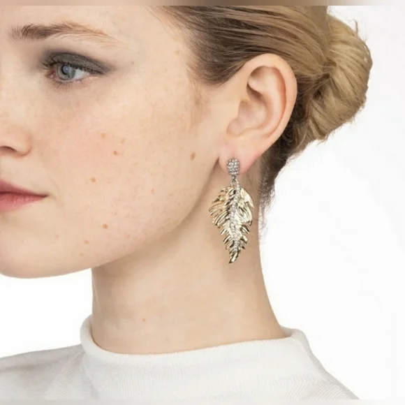 Alexis Bittar Gold Feather Drop Earrings - Picture 8 of 8